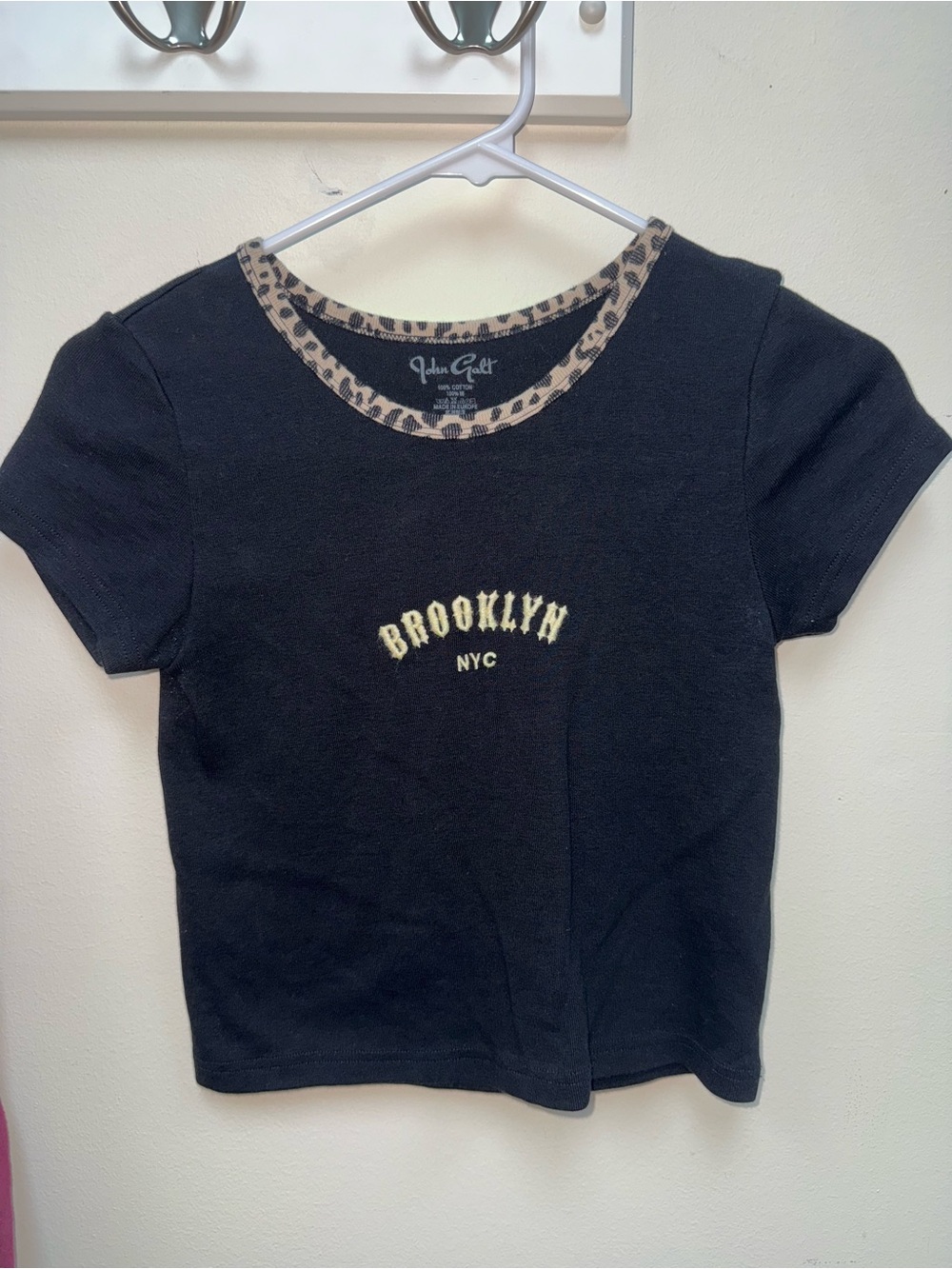 Brandy Melville Black Tee with Leopard Trim